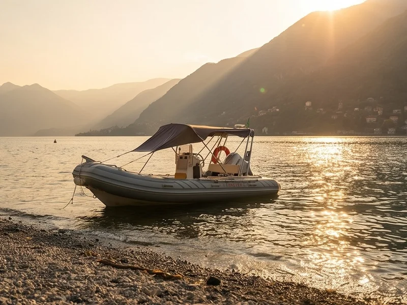 Close-up of self-drive RIB boat available to rent on Lake Como